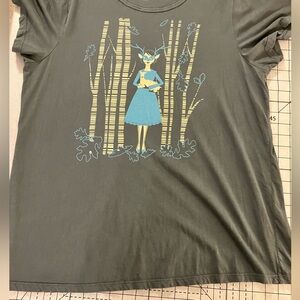 1X weird masked girl holding fawn 100% cotton T-shirt Blue Platypus kitschy!